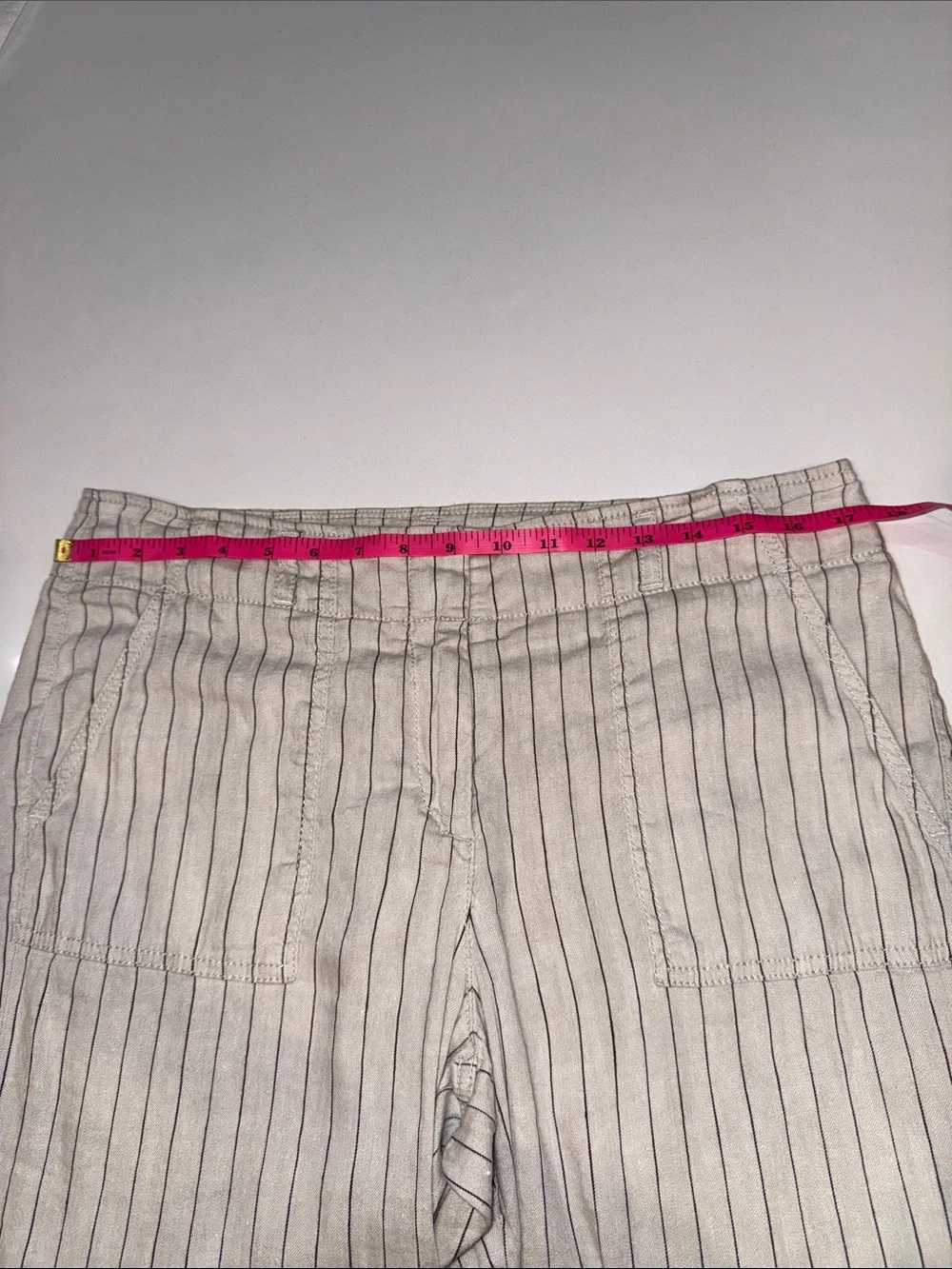 LOFT Striped Linen Blend Wide Leg Crop Pants Pockets | Size 10
